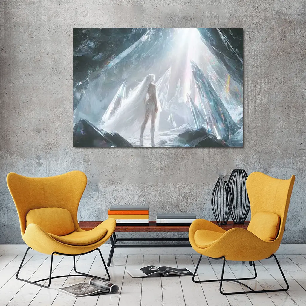 White Figure Standing In Crystal Ice Cave – Wall Art
