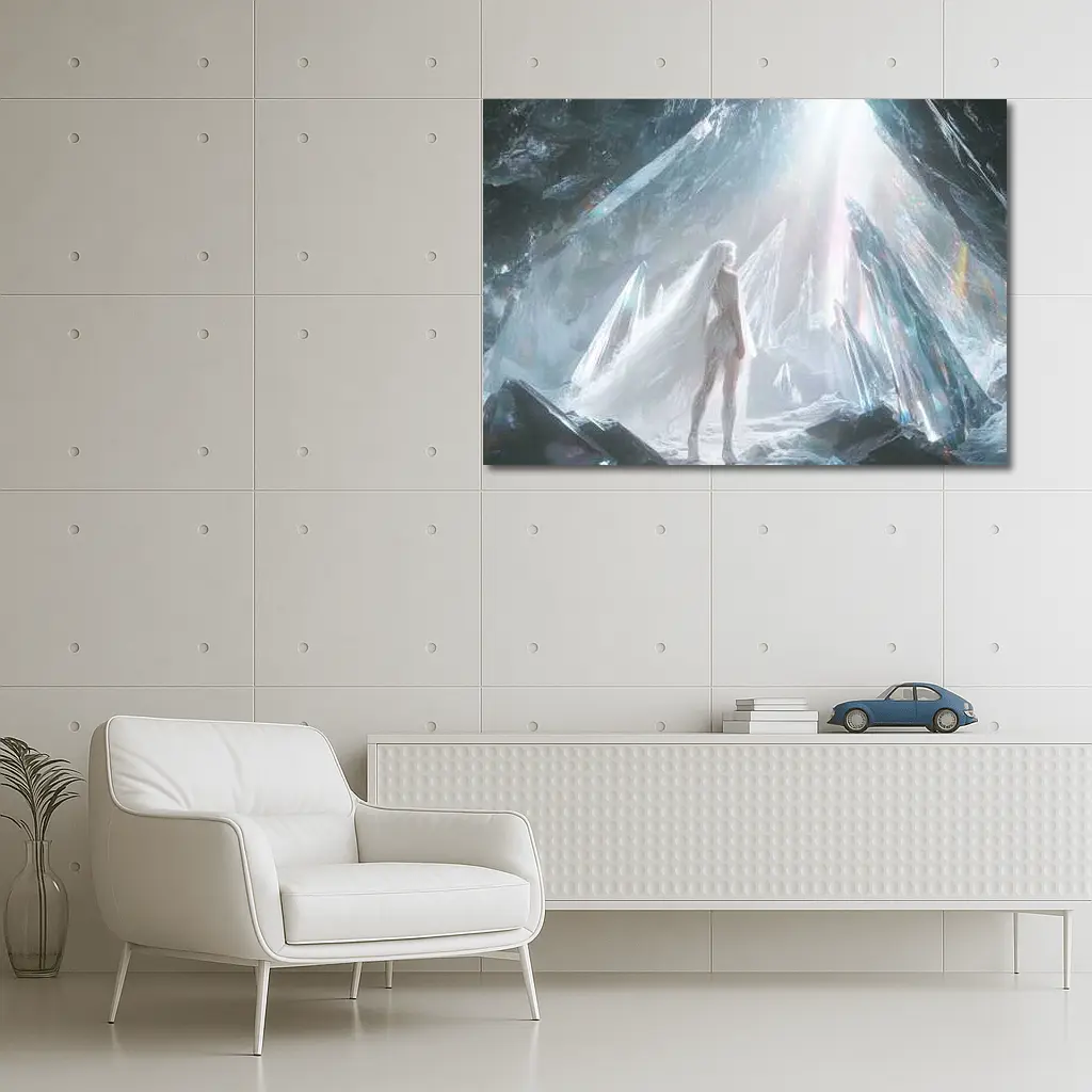White Figure Standing In Crystal Ice Cave – Wall Art