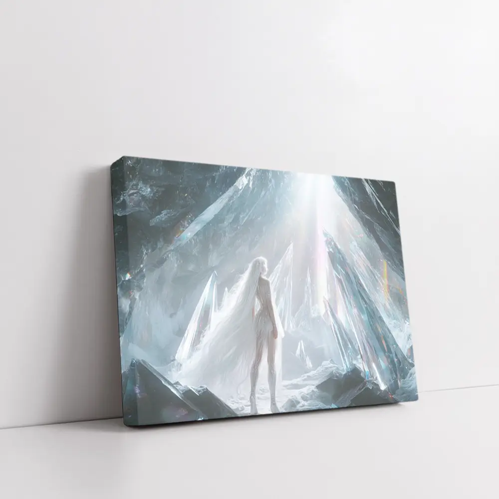White Figure Standing In Crystal Ice Cave – Wall Art