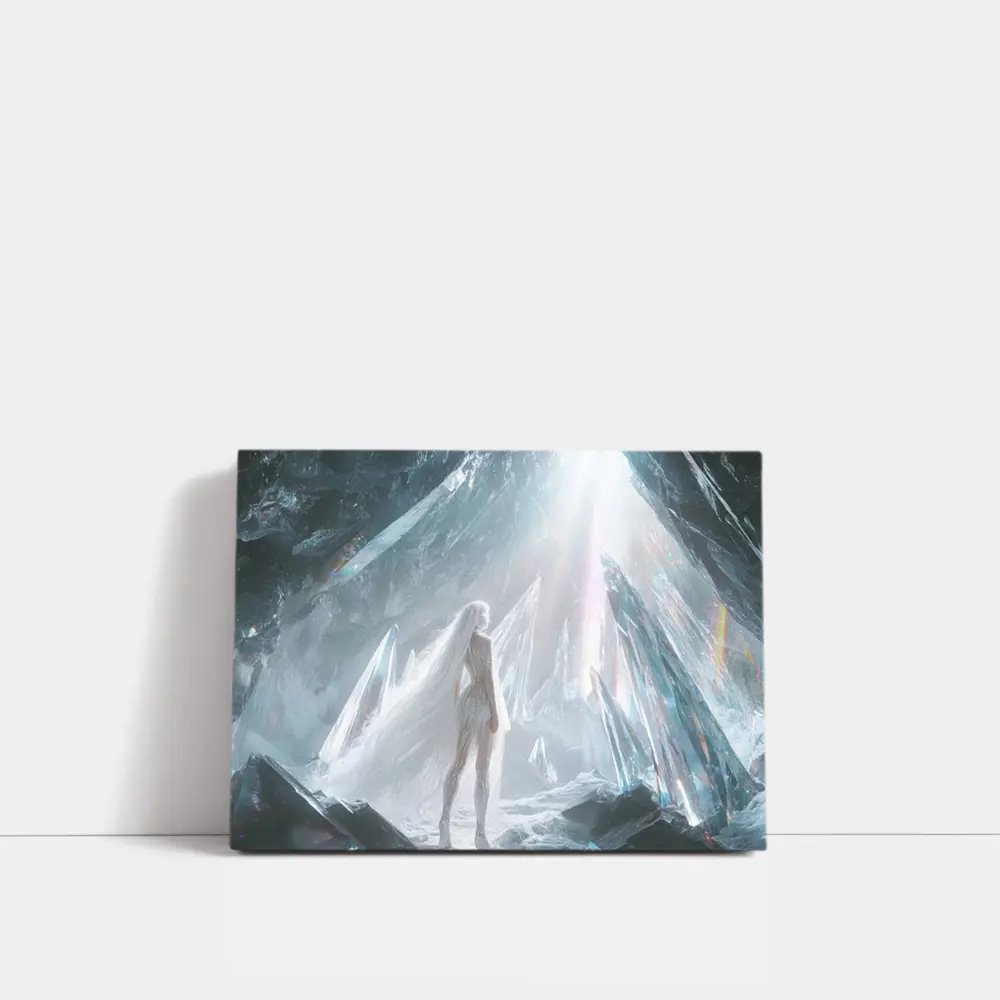 White Figure Standing In Crystal Ice Cave – Wall Art