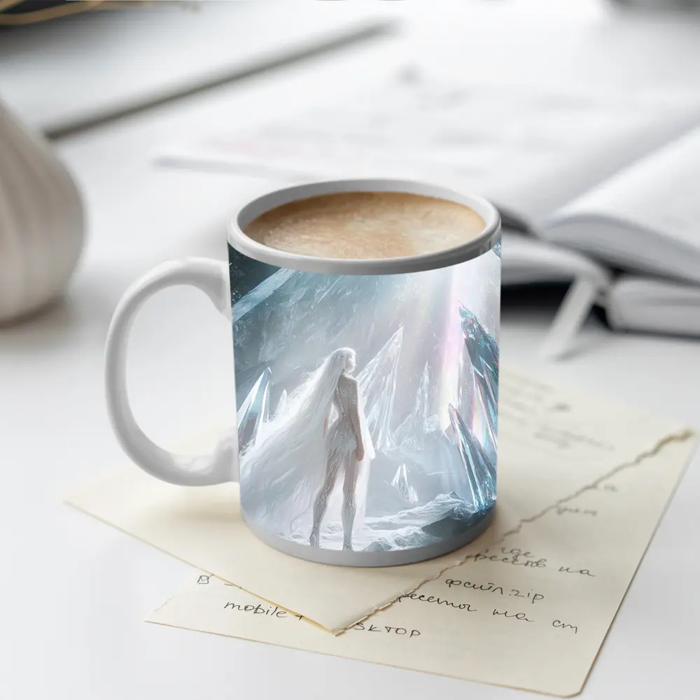 White Figure Standing In Crystal Ice Cave – Mugs