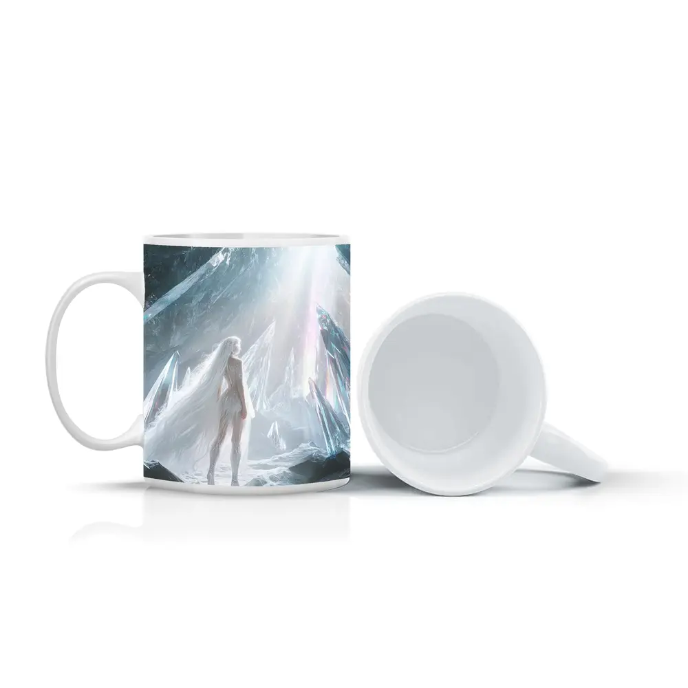 White Figure Standing In Crystal Ice Cave – Mugs
