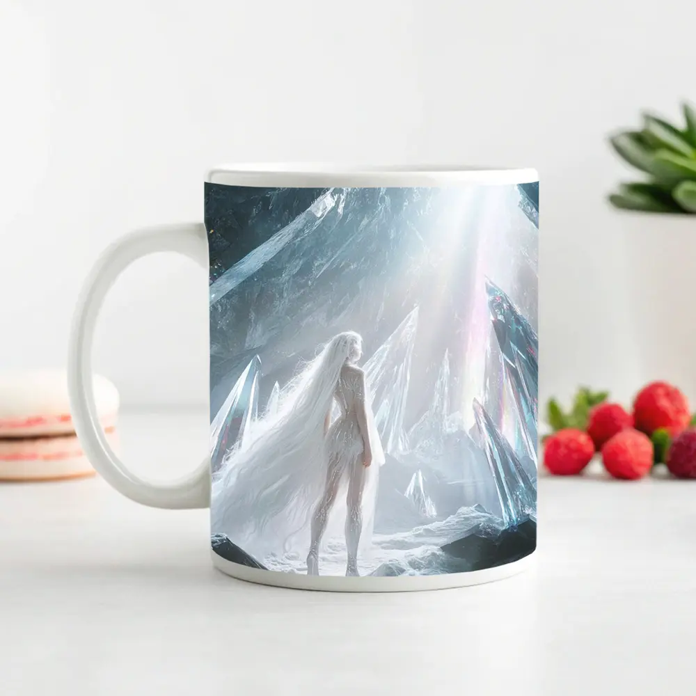 White Figure Standing In Crystal Ice Cave – Mugs