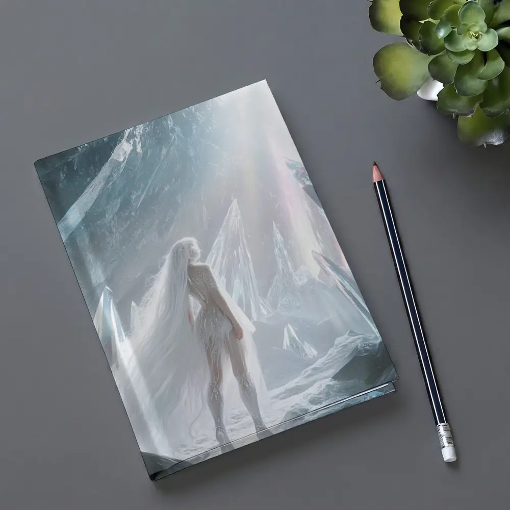 White Figure Standing In Crystal Ice Cave – Notebooks