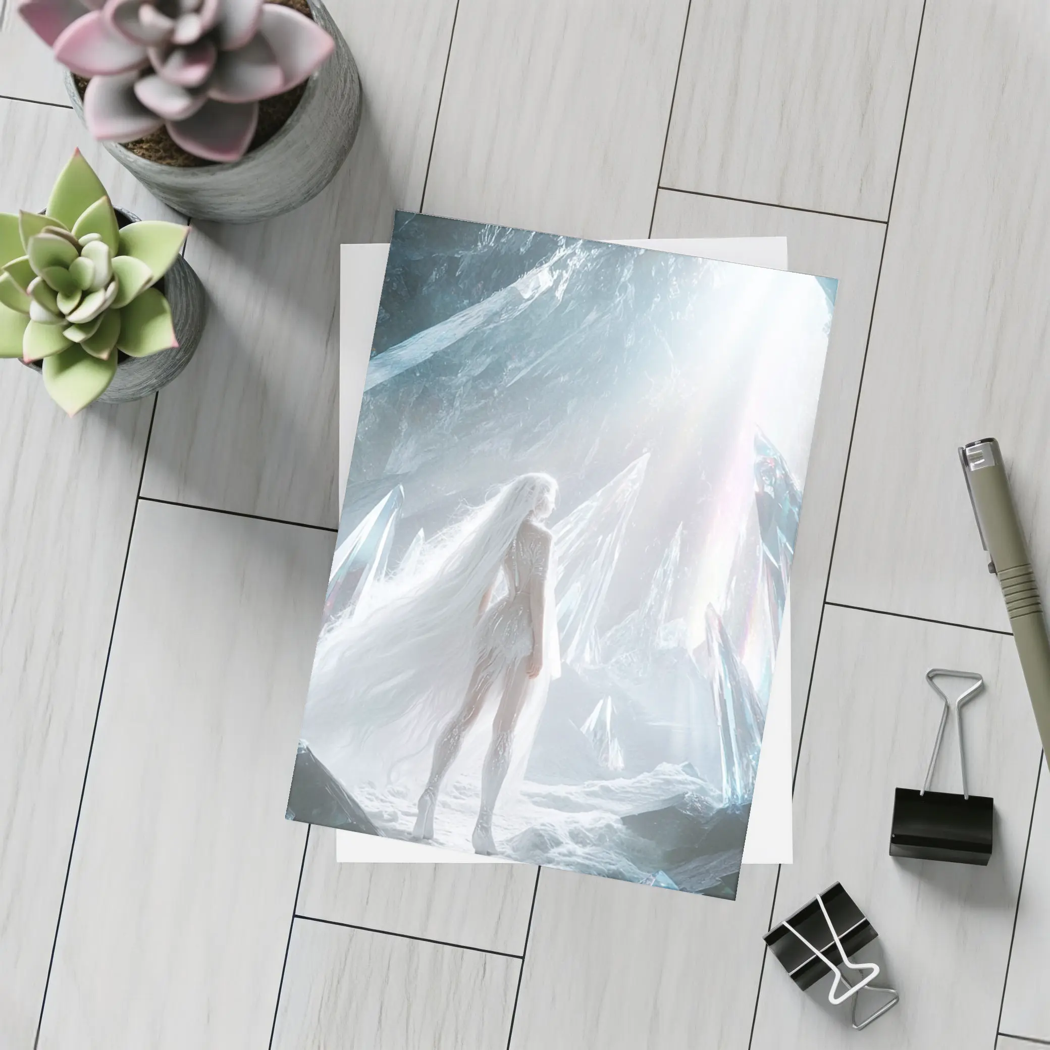 White Figure Standing In Crystal Ice Cave – Postcards