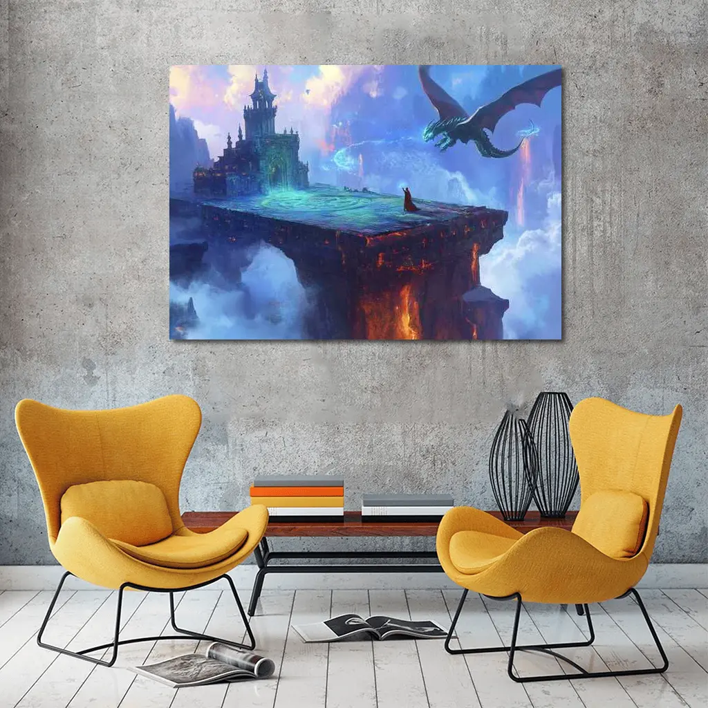 Dragon Wizard Floating Castle Fantasy Art – Wall Art