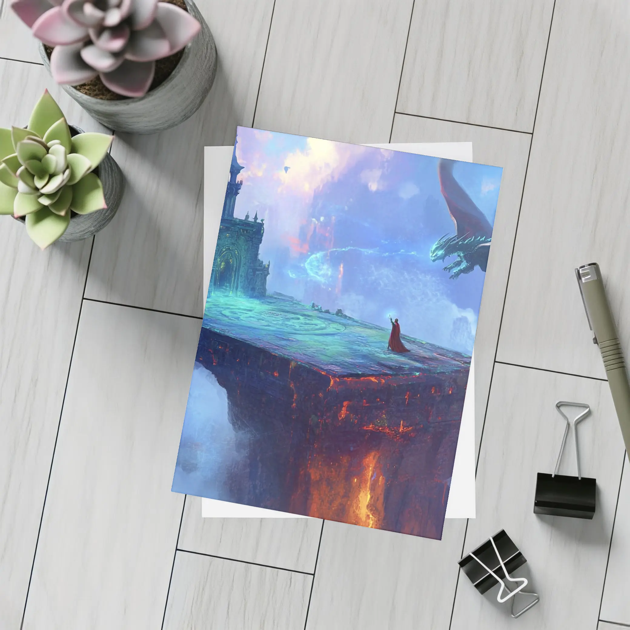 Dragon Wizard Floating Castle Fantasy Art – Postcards