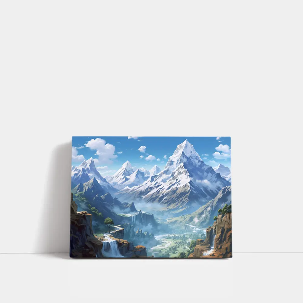 Anime Mountain Valley Waterfall Landscape Art – Wall Art