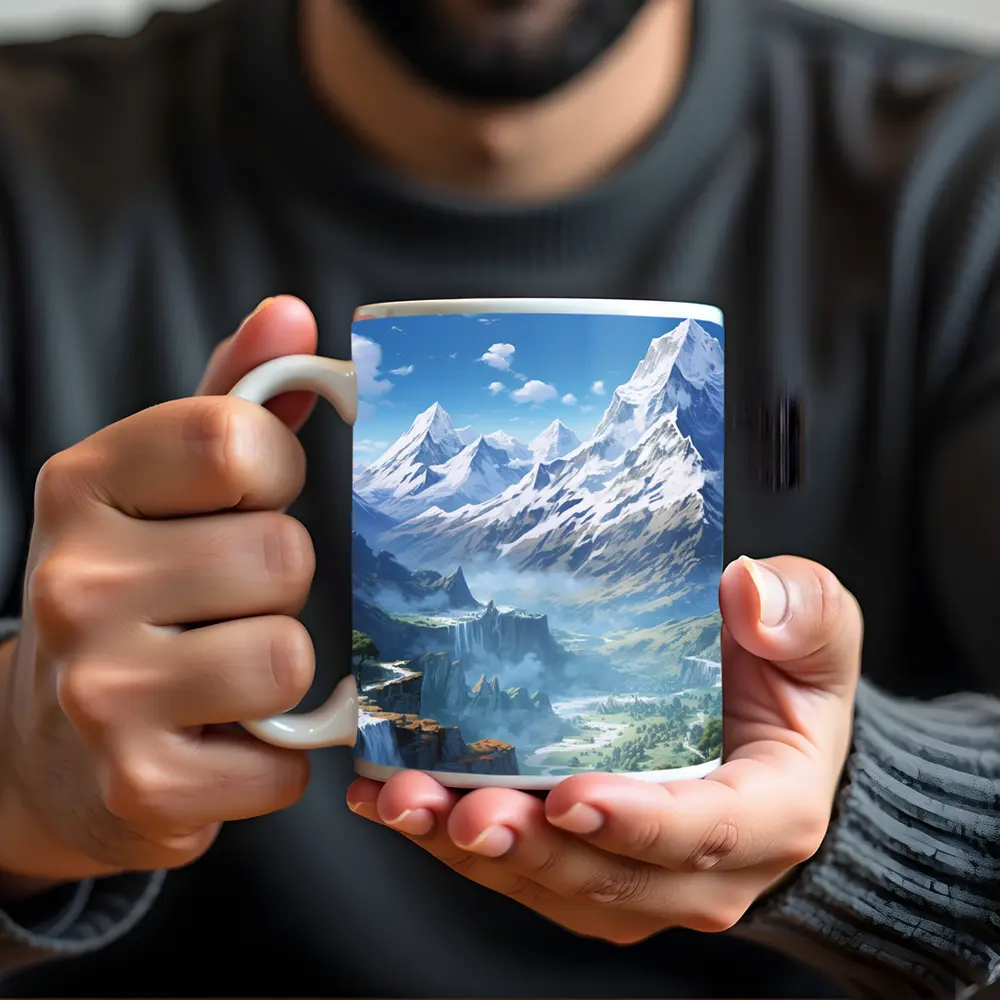 Anime Mountain Valley Waterfall Landscape Art – Mugs