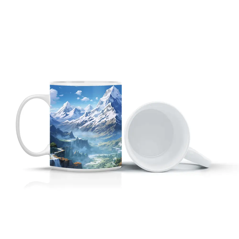Anime Mountain Valley Waterfall Landscape Art – Mugs
