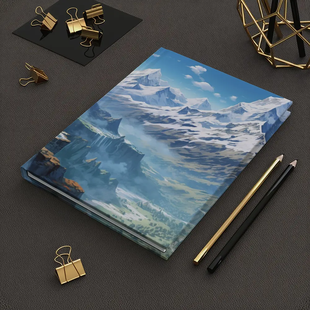 Anime Mountain Valley Waterfall Landscape Art – Notebooks