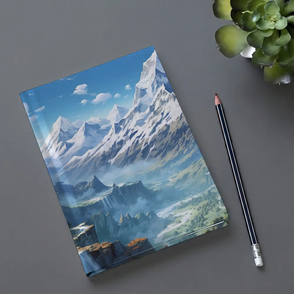 Anime Mountain Valley Waterfall Landscape Art – Notebooks