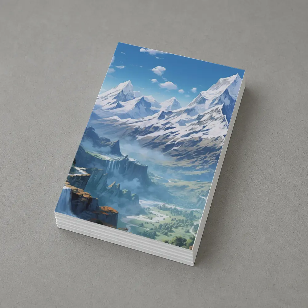 Anime Mountain Valley Waterfall Landscape Art – Postcards