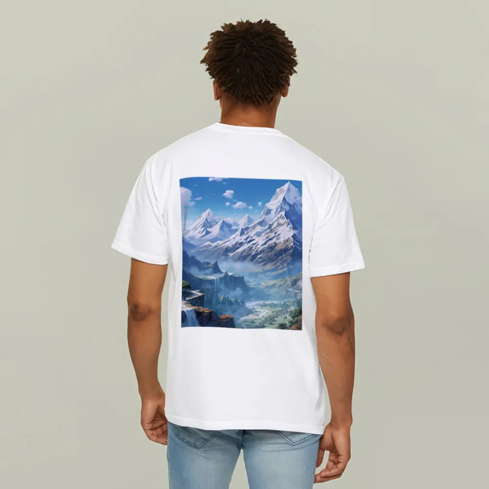 Anime Mountain Valley Waterfall Landscape Art – T-Shirts
