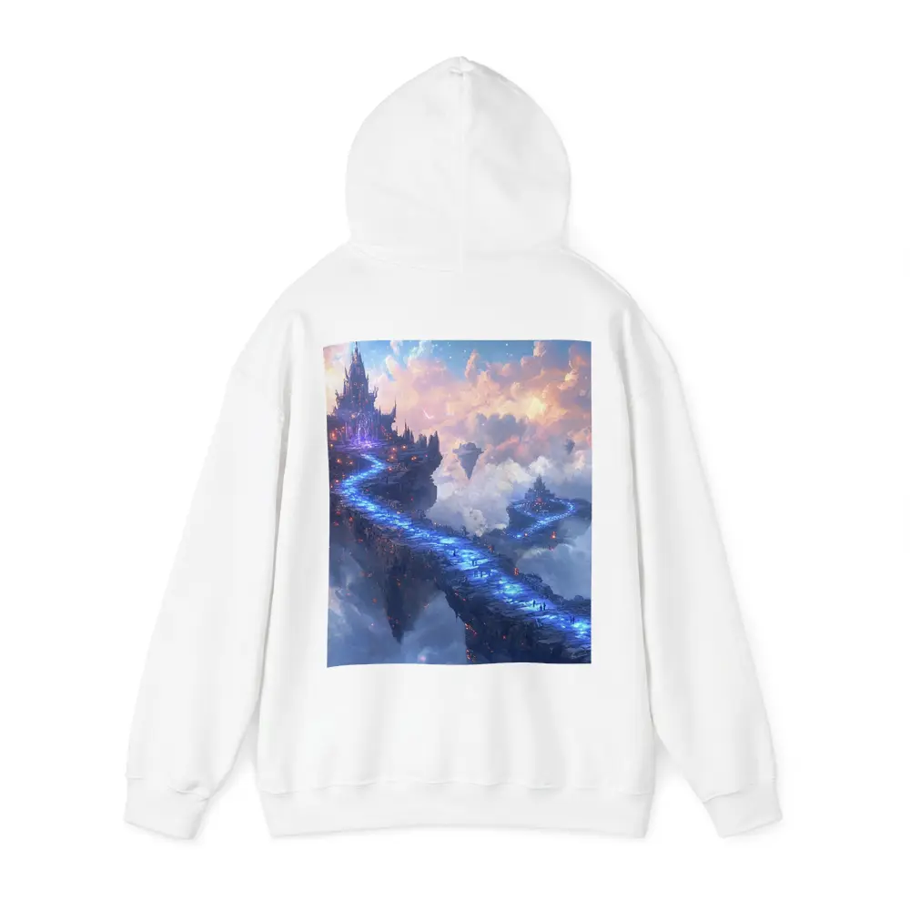 Fantasy Floating Castle Glowing Blue Sky Bridge – Hoodies