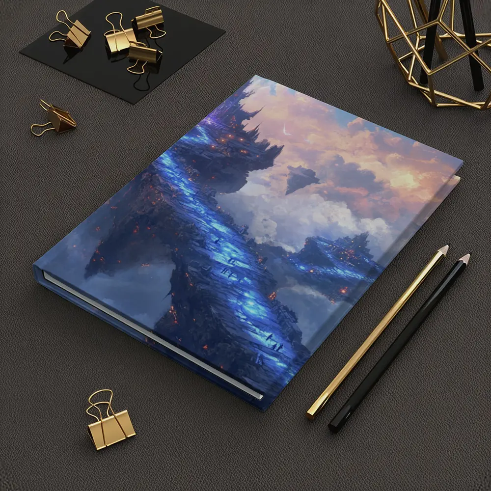 Fantasy Floating Castle Glowing Blue Sky Bridge – Notebooks