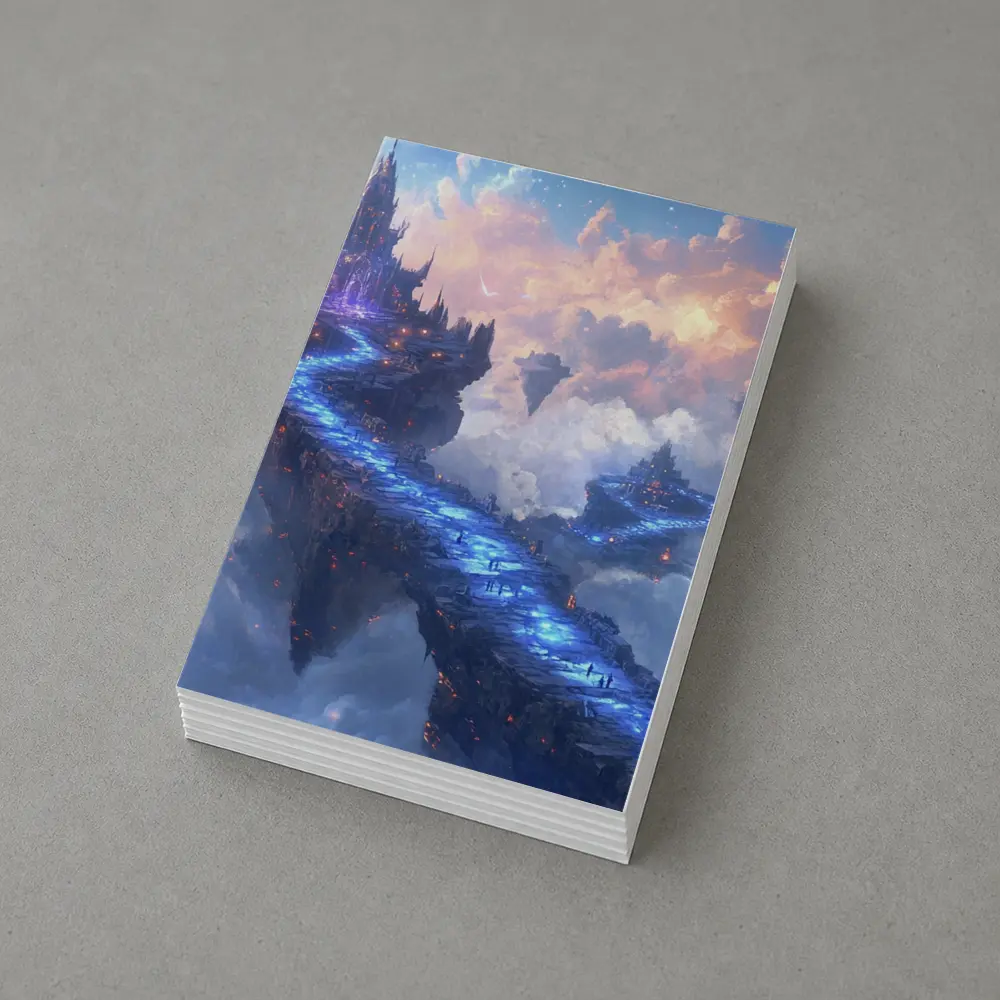Fantasy Floating Castle Glowing Blue Sky Bridge – Postcards