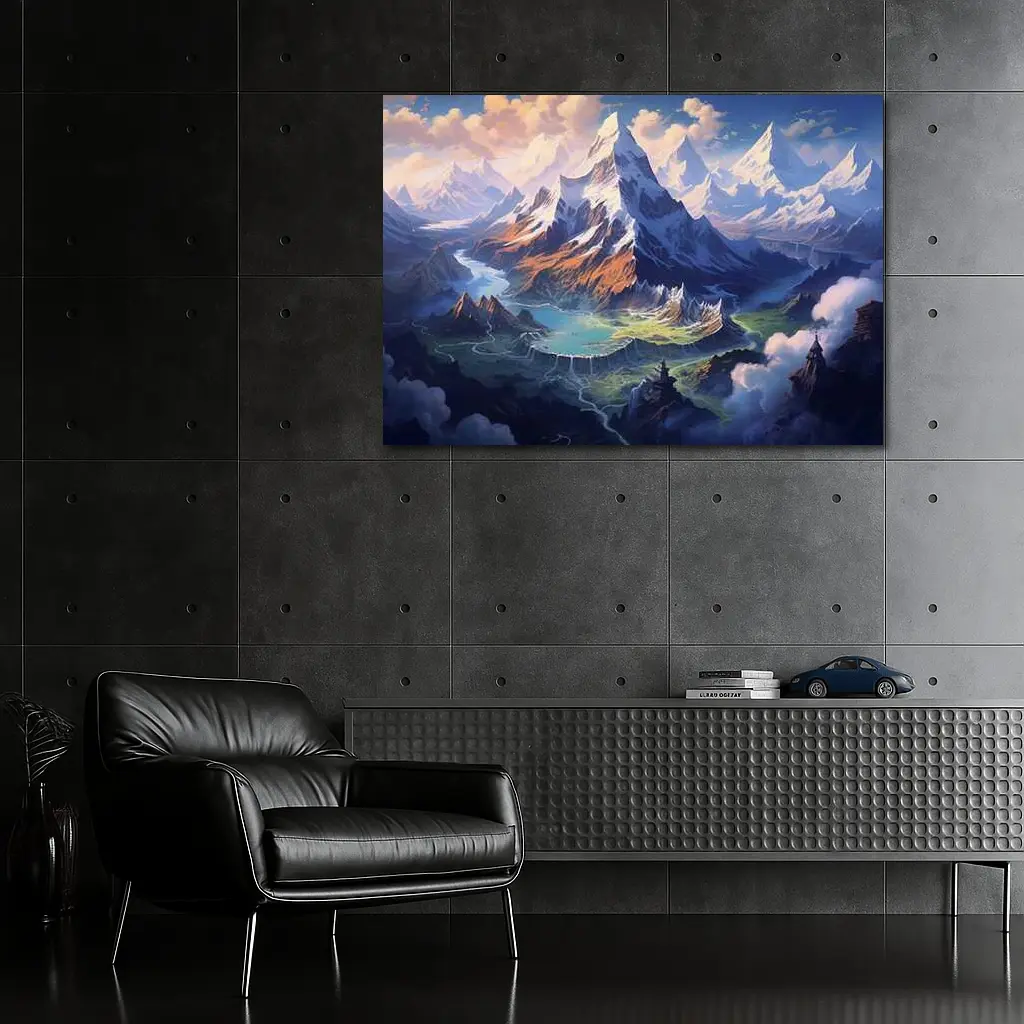 Fantasy Mountain Valley Aerial Digital Art – Wall Art