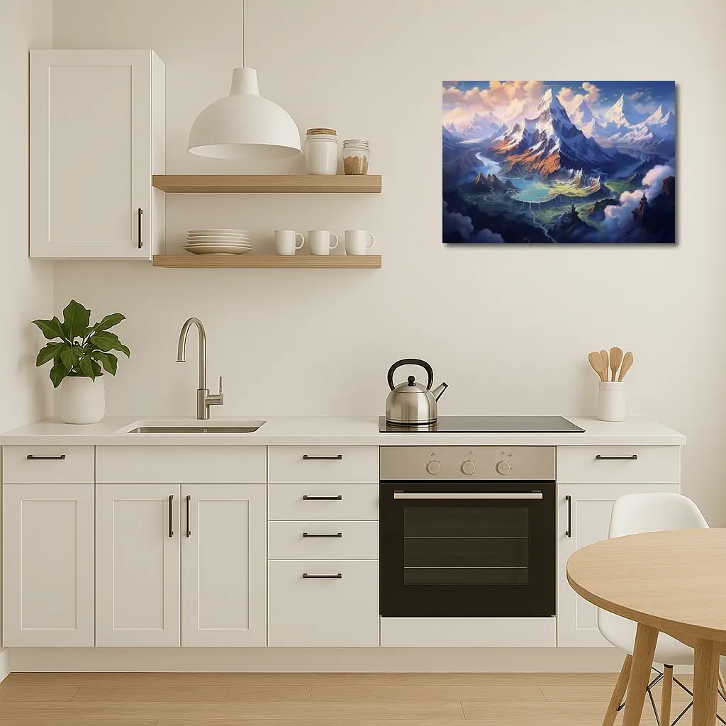 Fantasy Mountain Valley Aerial Digital Art – Wall Art
