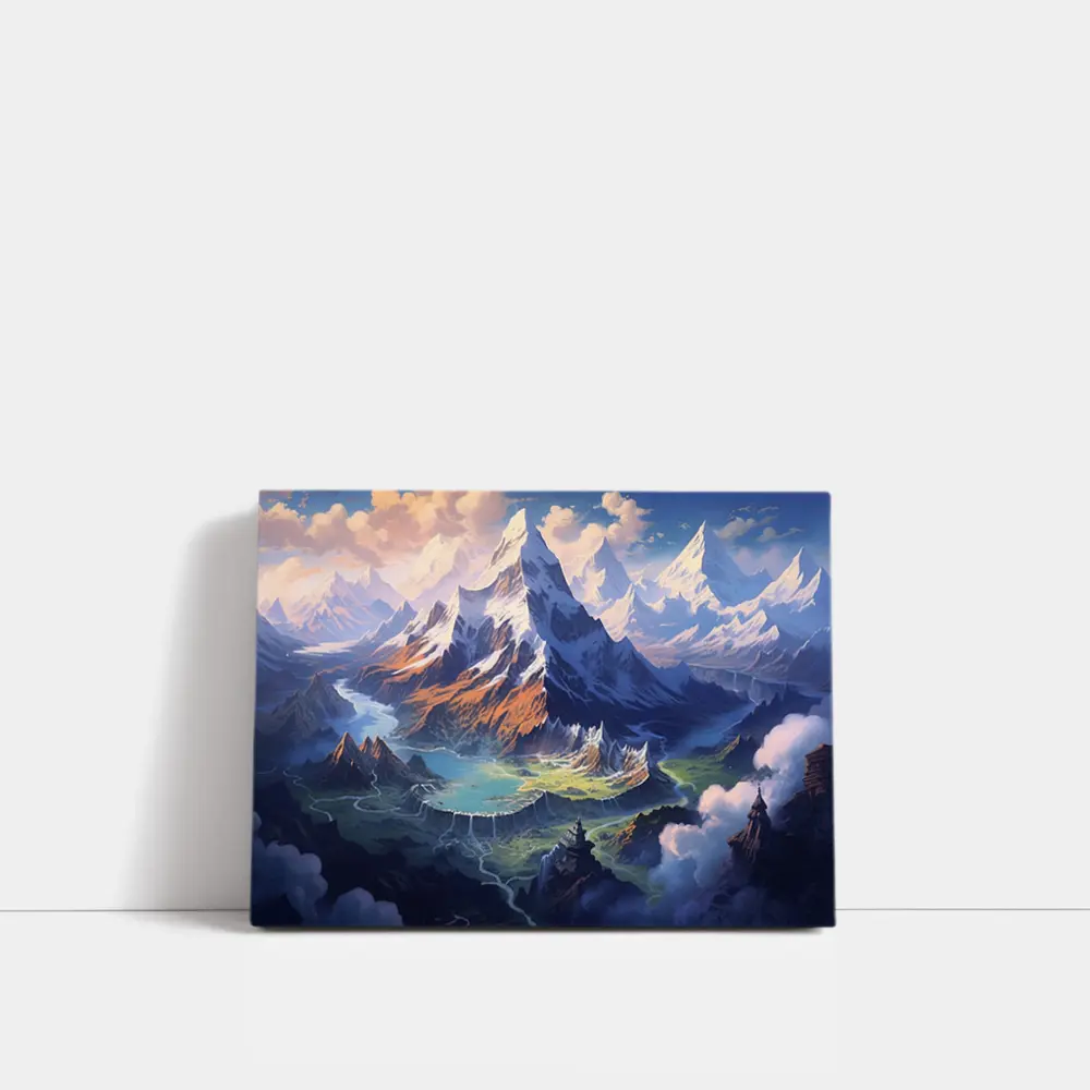 Fantasy Mountain Valley Aerial Digital Art – Wall Art