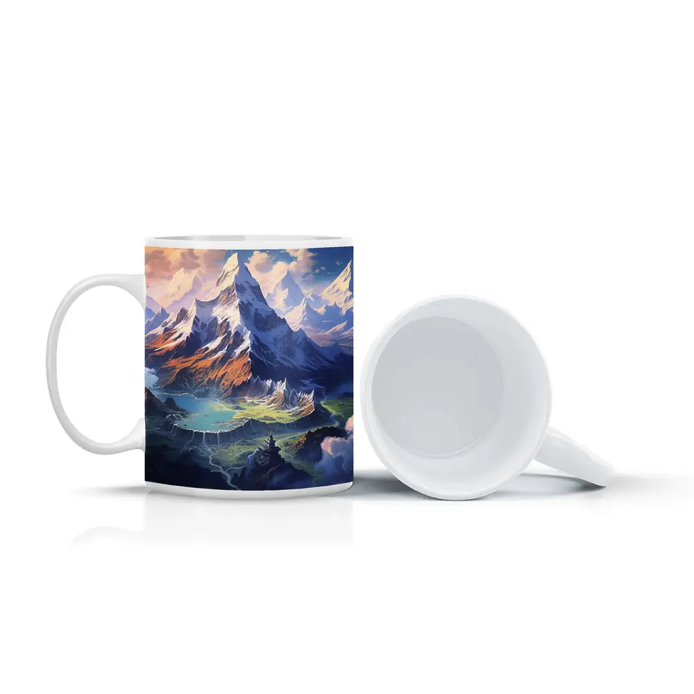 Fantasy Mountain Valley Aerial Digital Art – Mugs