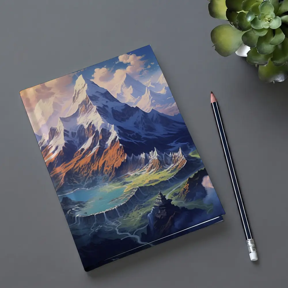 Fantasy Mountain Valley Aerial Digital Art – Notebooks