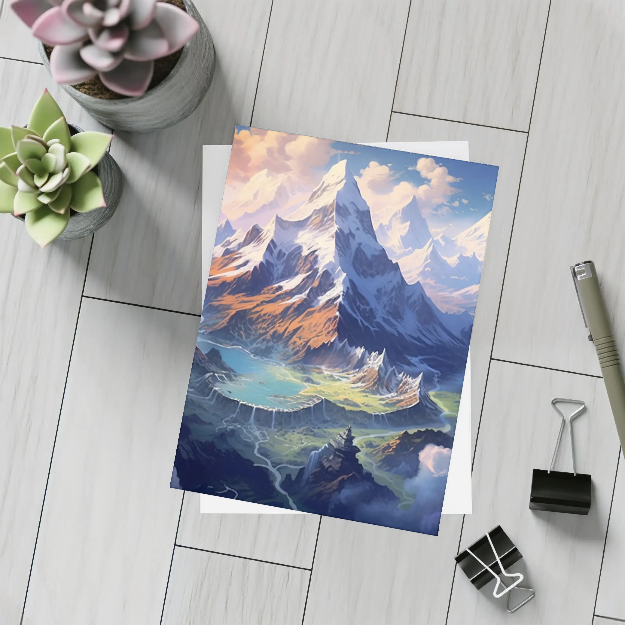 Fantasy Mountain Valley Aerial Digital Art – Postcards