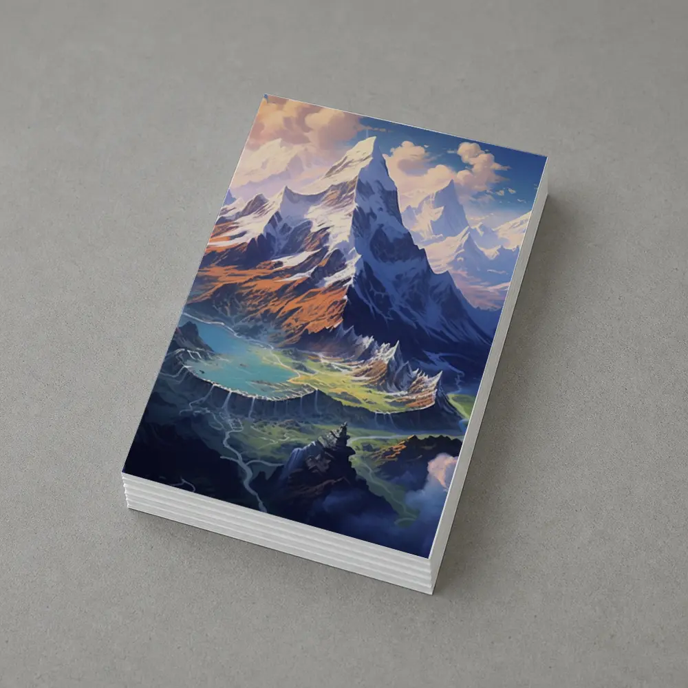 Fantasy Mountain Valley Aerial Digital Art – Postcards