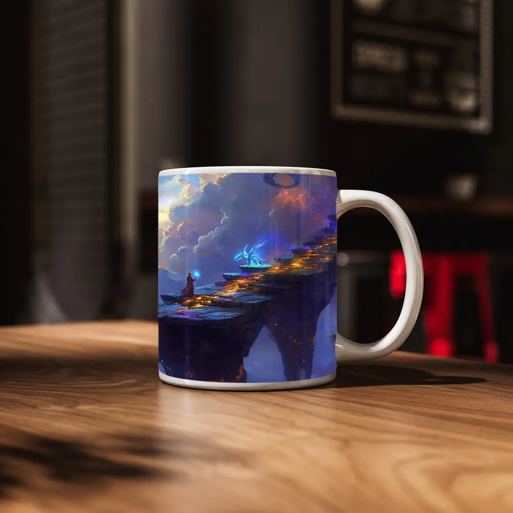 Fantasy Wizard Dragon Sky Bridge Art – Mugs
