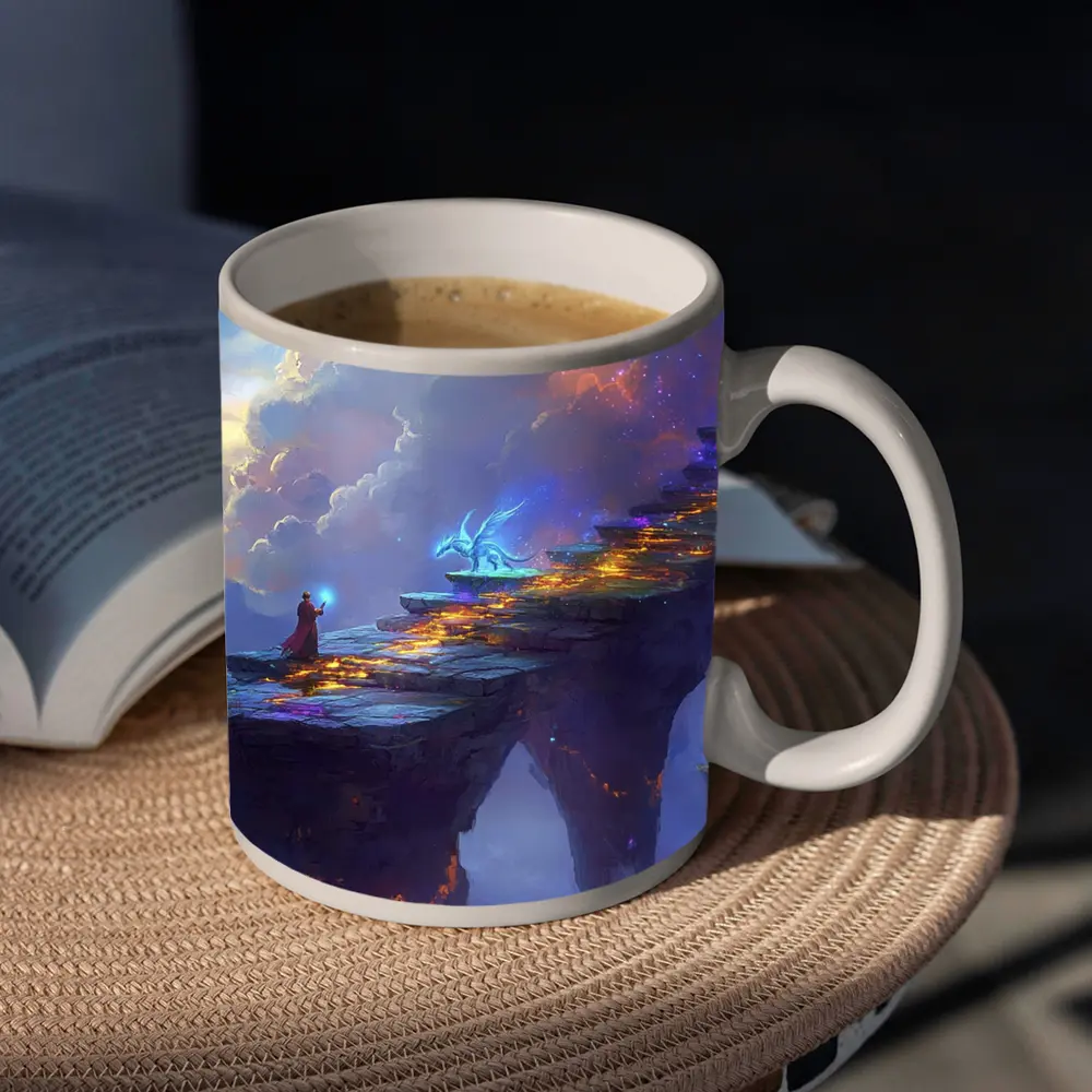 Fantasy Wizard Dragon Sky Bridge Art – Mugs