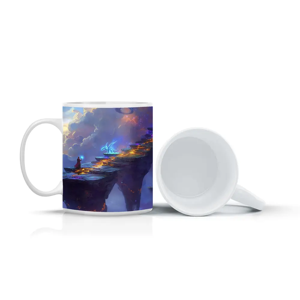 Fantasy Wizard Dragon Sky Bridge Art – Mugs