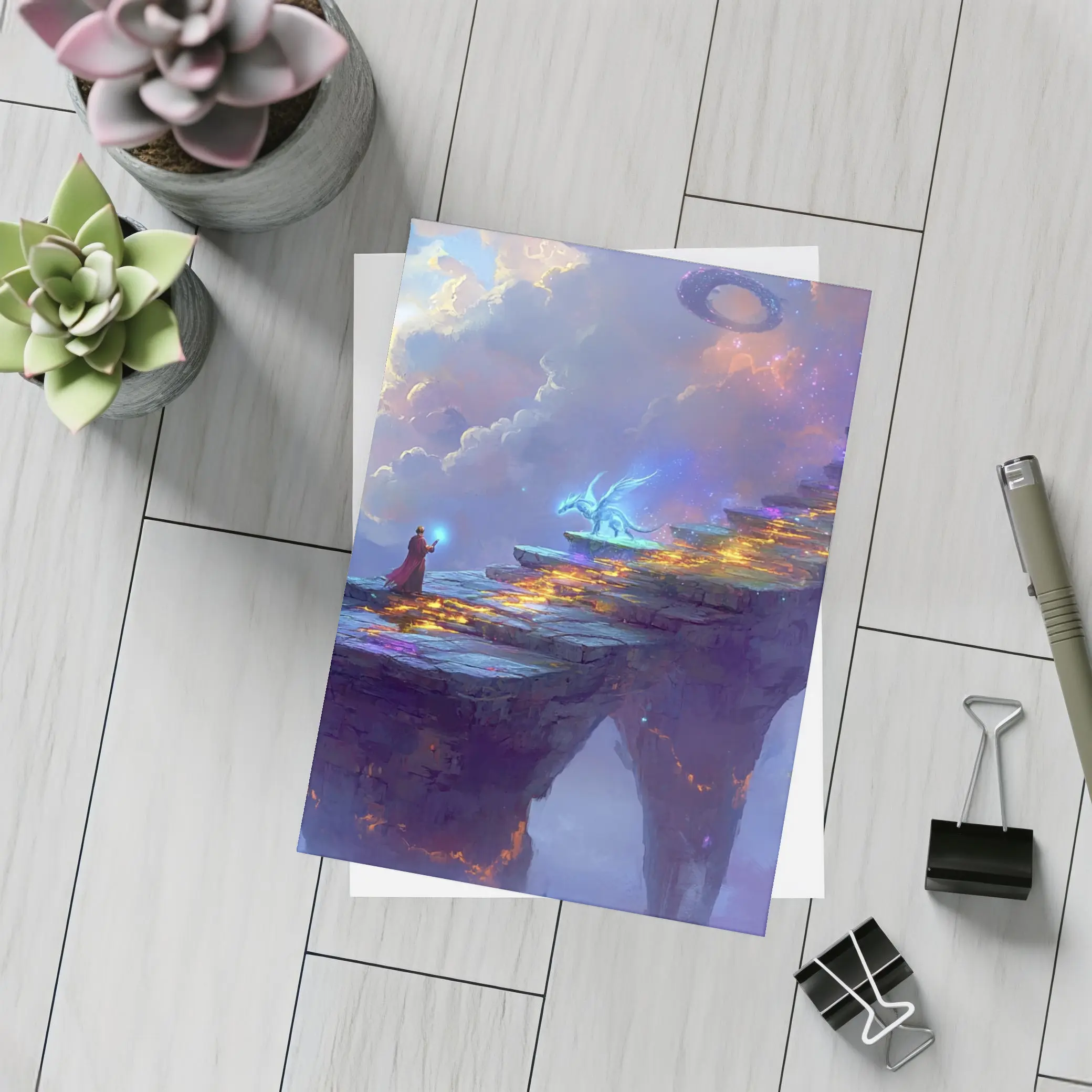 Fantasy Wizard Dragon Sky Bridge Art – Postcards