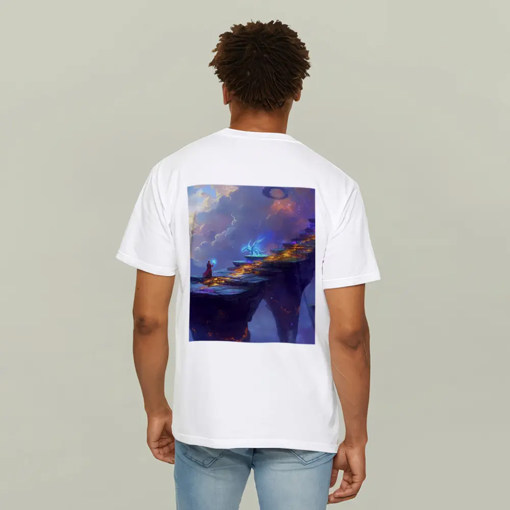 Fantasy Wizard Dragon Sky Bridge Art – T-Shirts