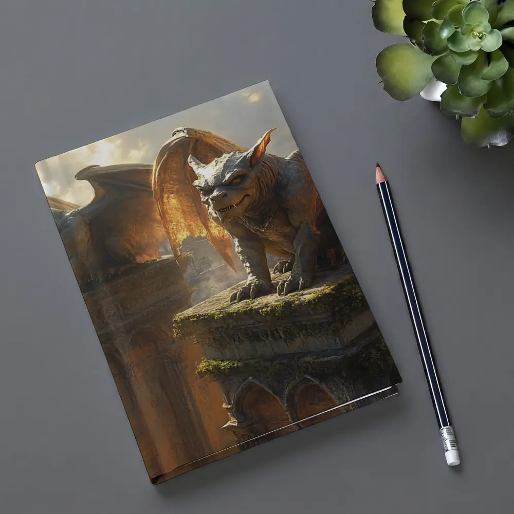 Gargoyle Statues Perched On Ancient Tower – Notebooks