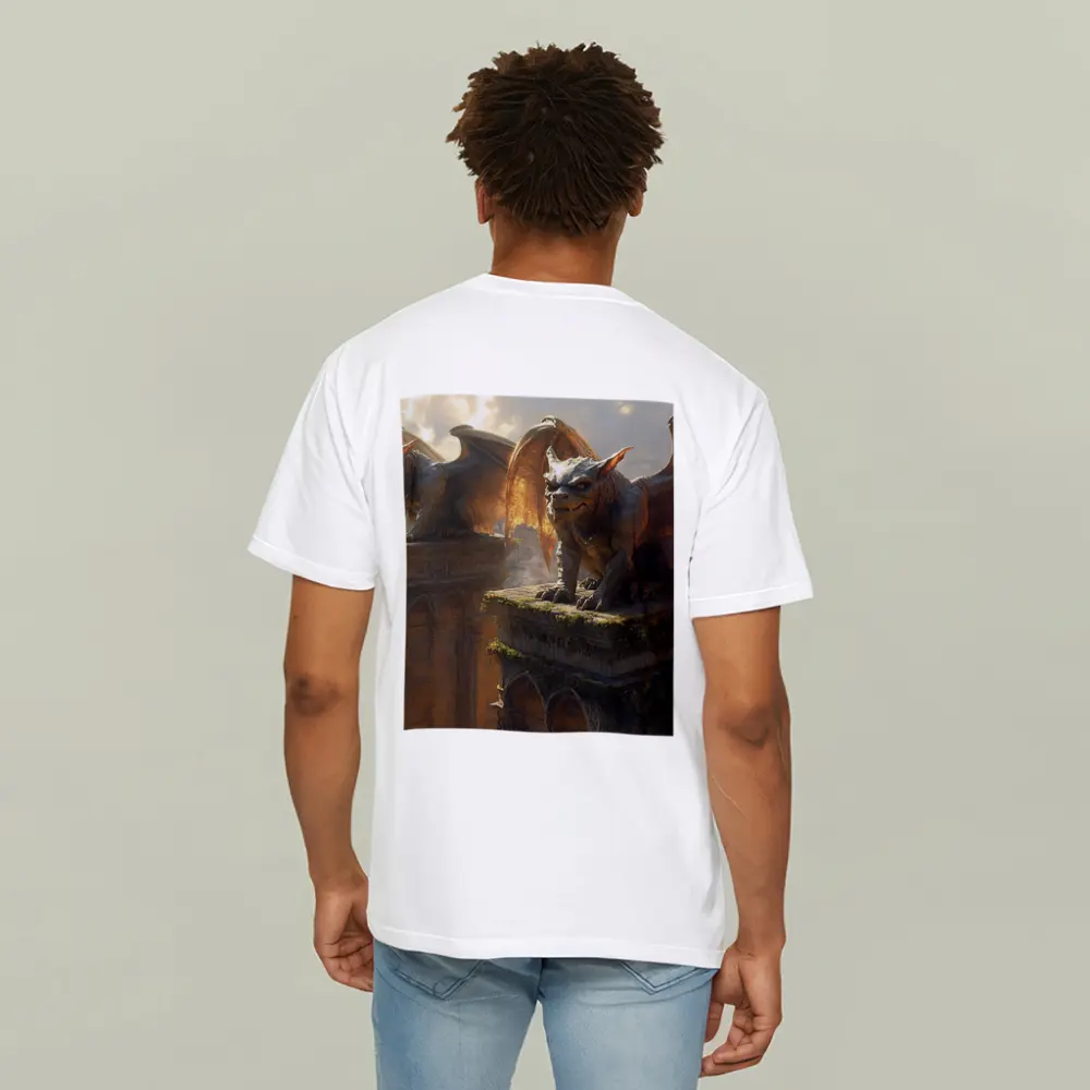 Gargoyle Statues Perched On Ancient Tower – T-Shirts