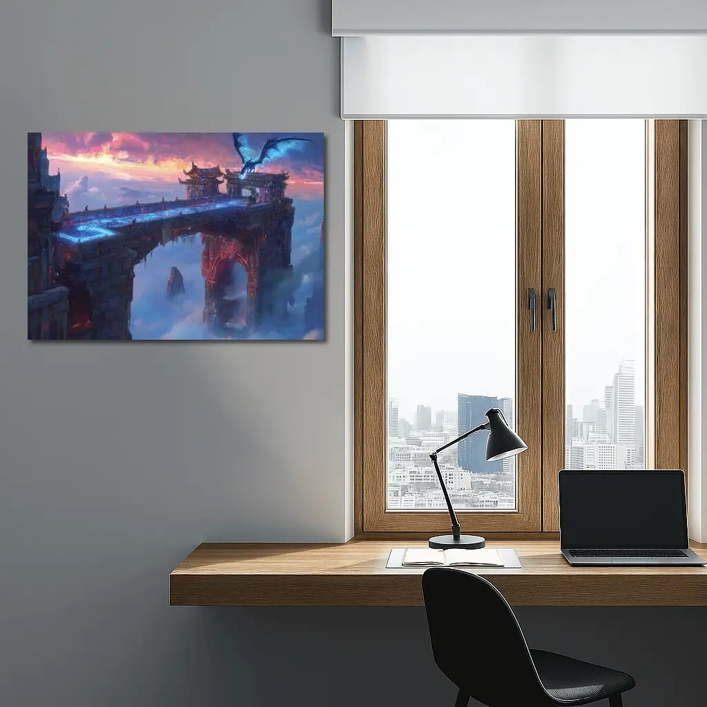 Dragon Flying Over Ancient Sky Fortress – Wall Art