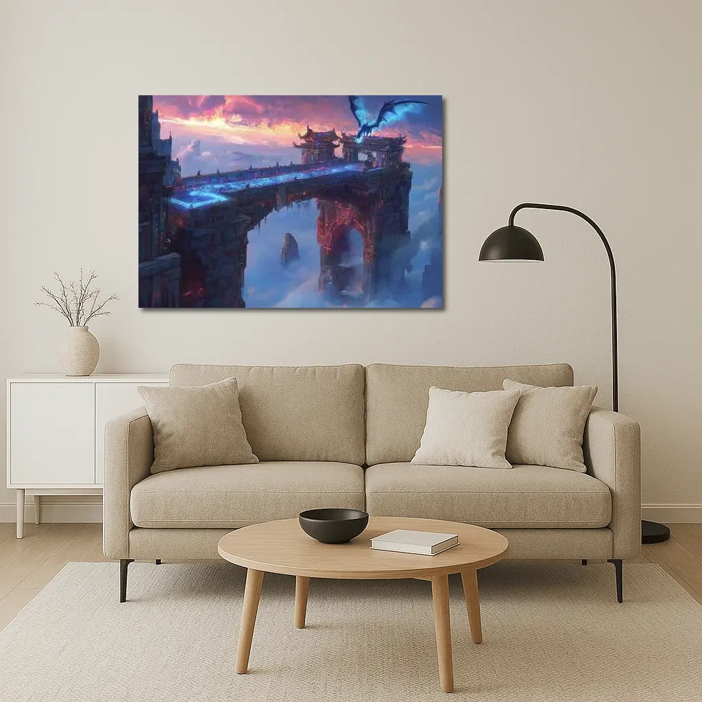 Dragon Flying Over Ancient Sky Fortress – Wall Art