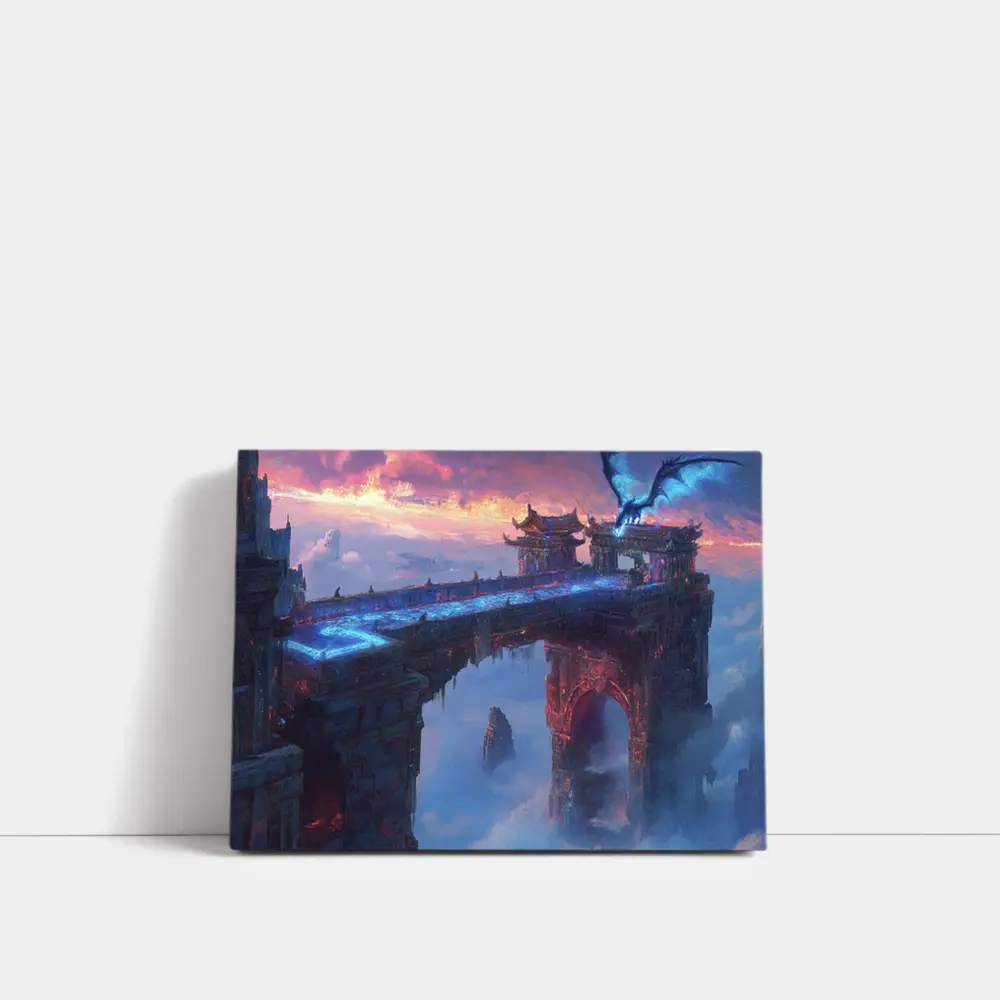 Dragon Flying Over Ancient Sky Fortress – Wall Art