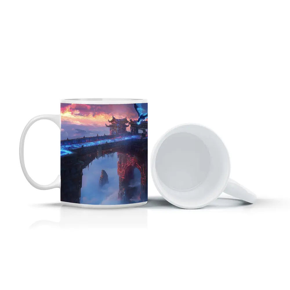 Dragon Flying Over Ancient Sky Fortress – Mugs