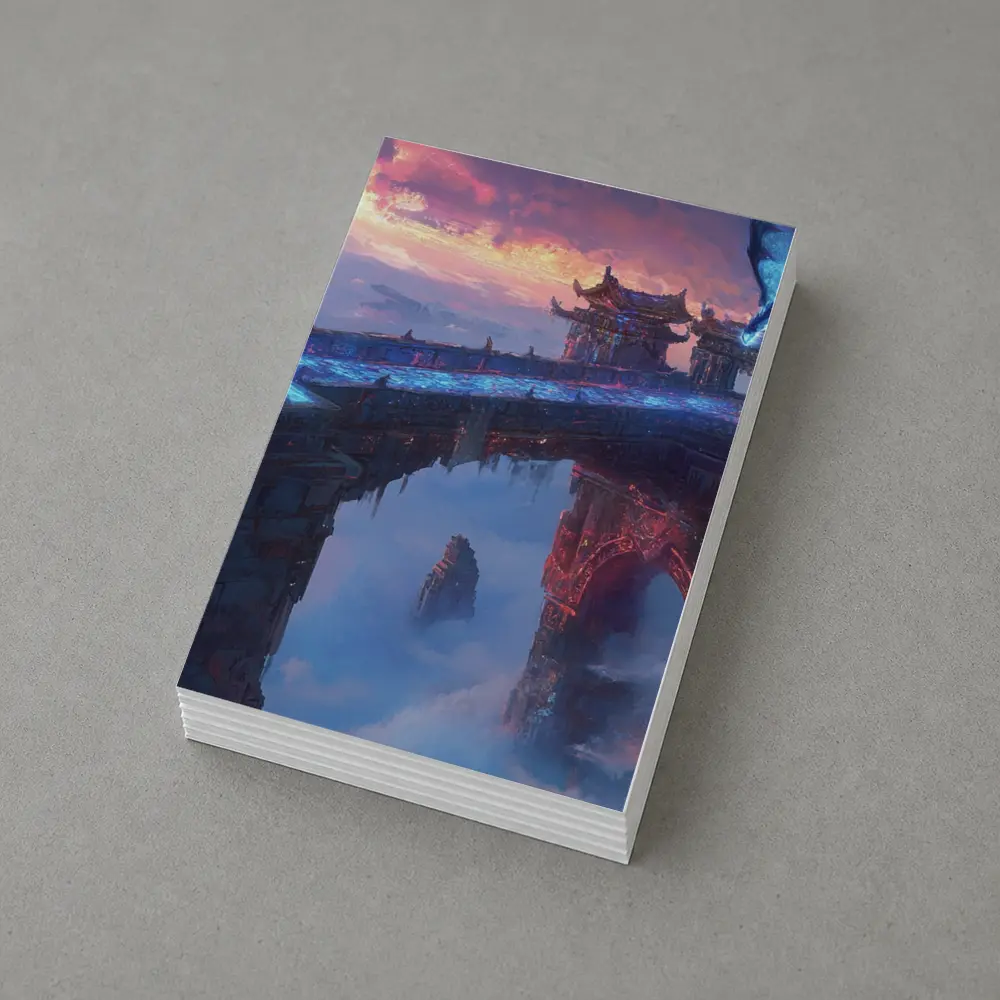 Dragon Flying Over Ancient Sky Fortress – Postcards
