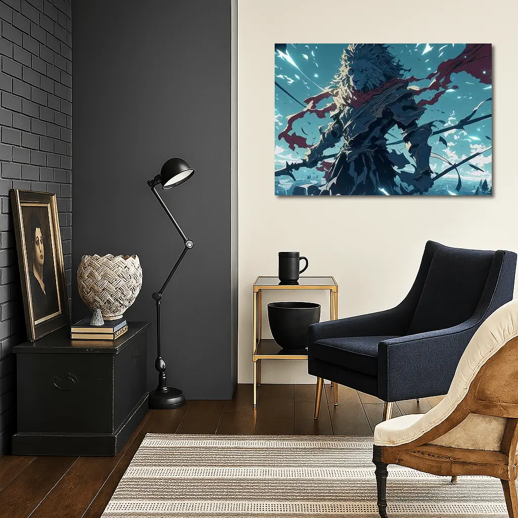 Anime Lion Warrior Red Scarf Battle Sky – Wall Art