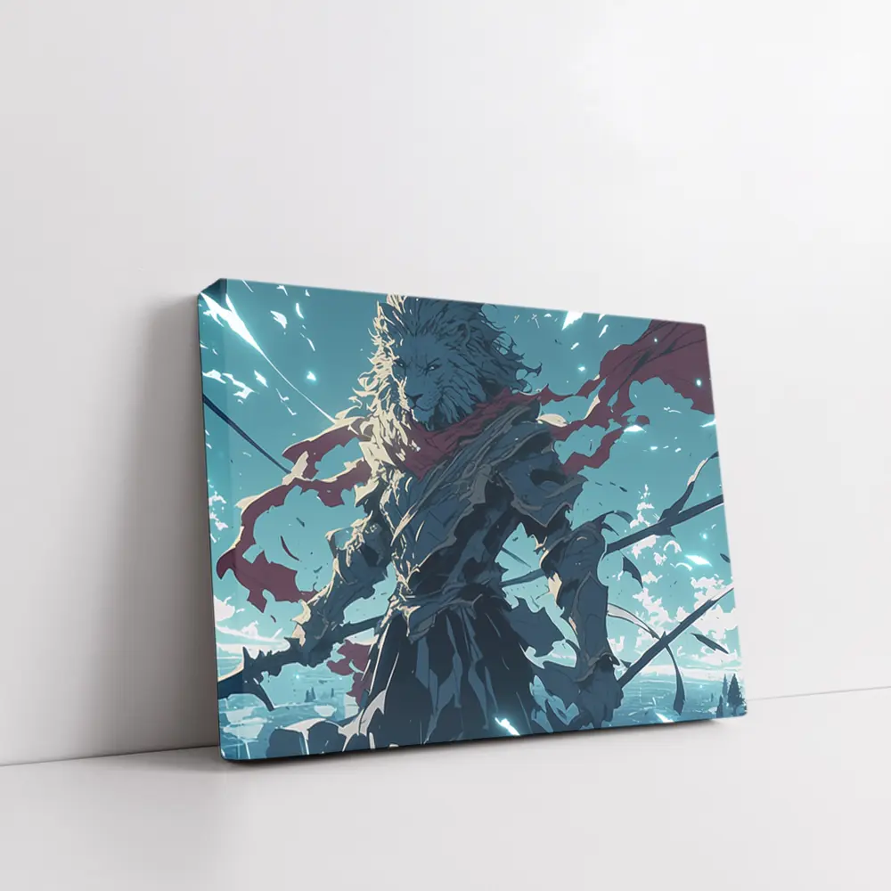 Anime Lion Warrior Red Scarf Battle Sky – Wall Art