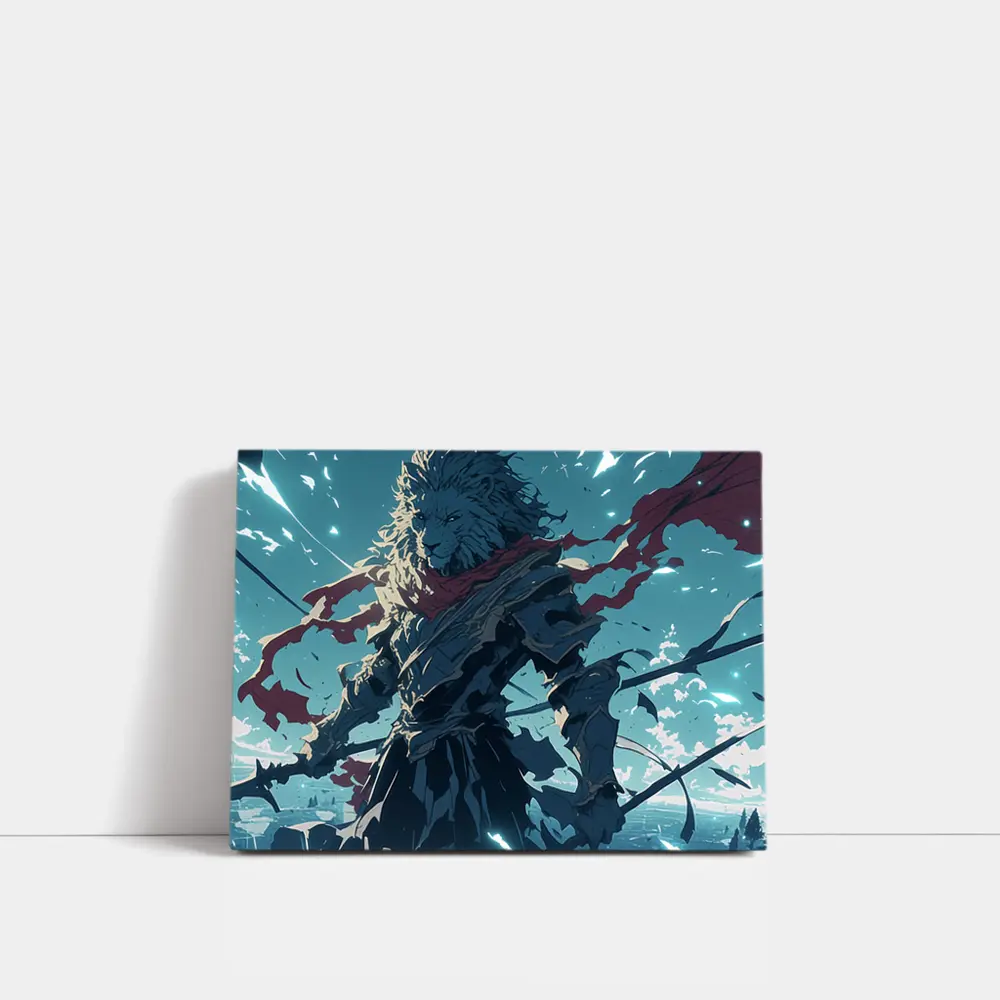 Anime Lion Warrior Red Scarf Battle Sky – Wall Art