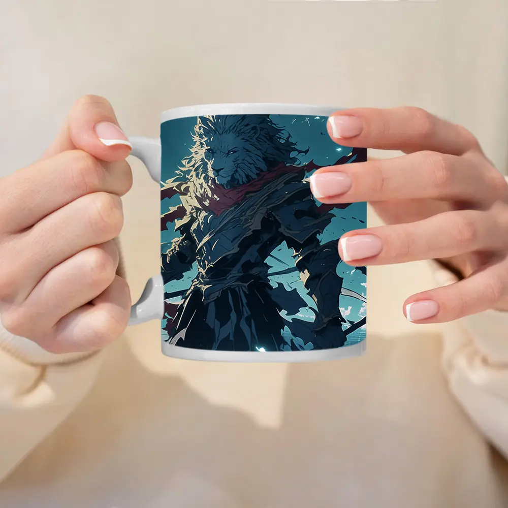 Anime Lion Warrior Red Scarf Battle Sky – Mugs