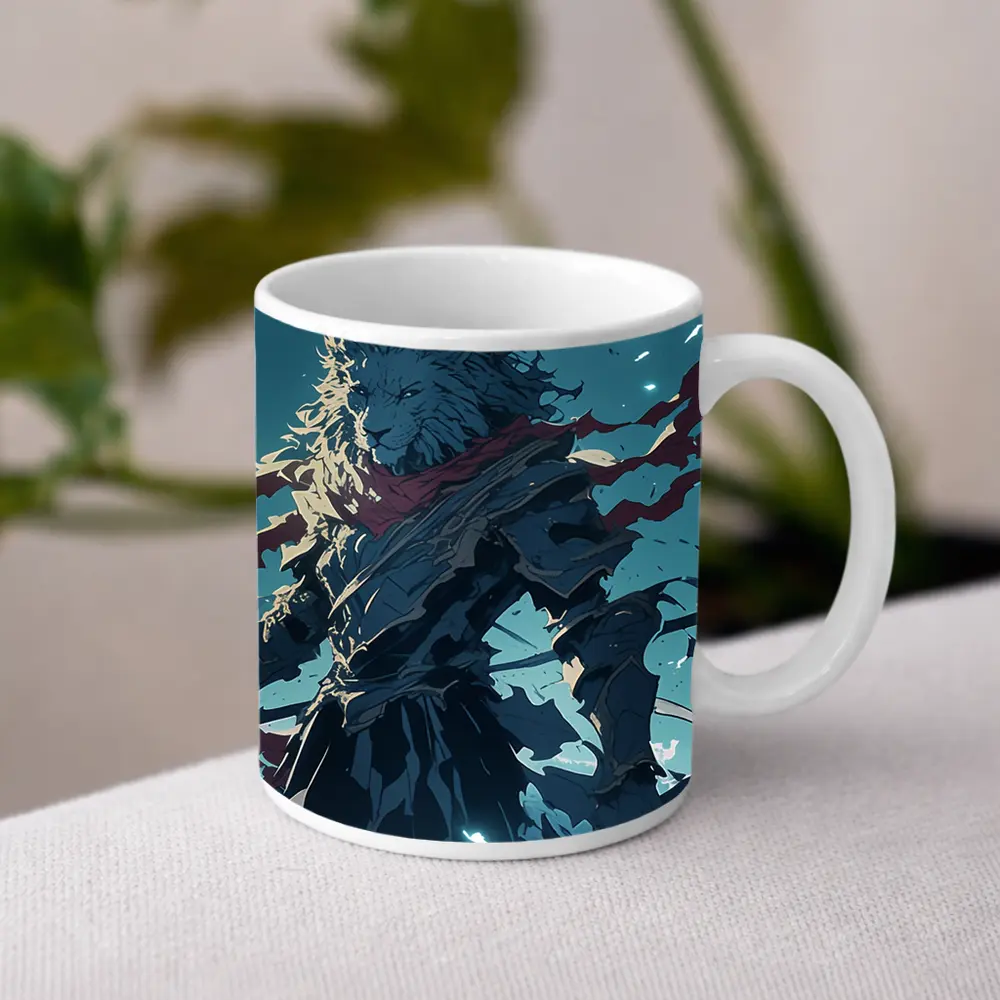 Anime Lion Warrior Red Scarf Battle Sky – Mugs