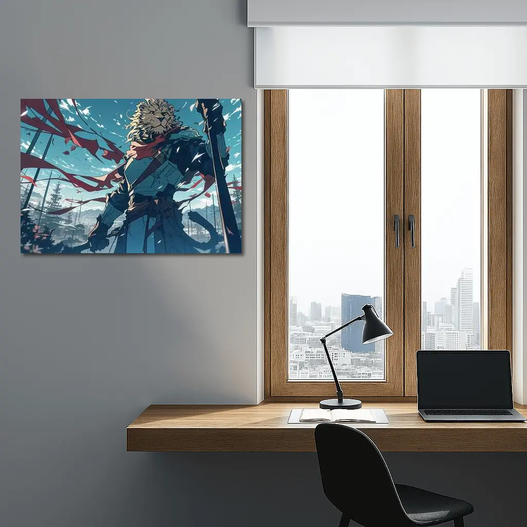 Lion Warrior Anime Art Snowy Battle Scene – Wall Art