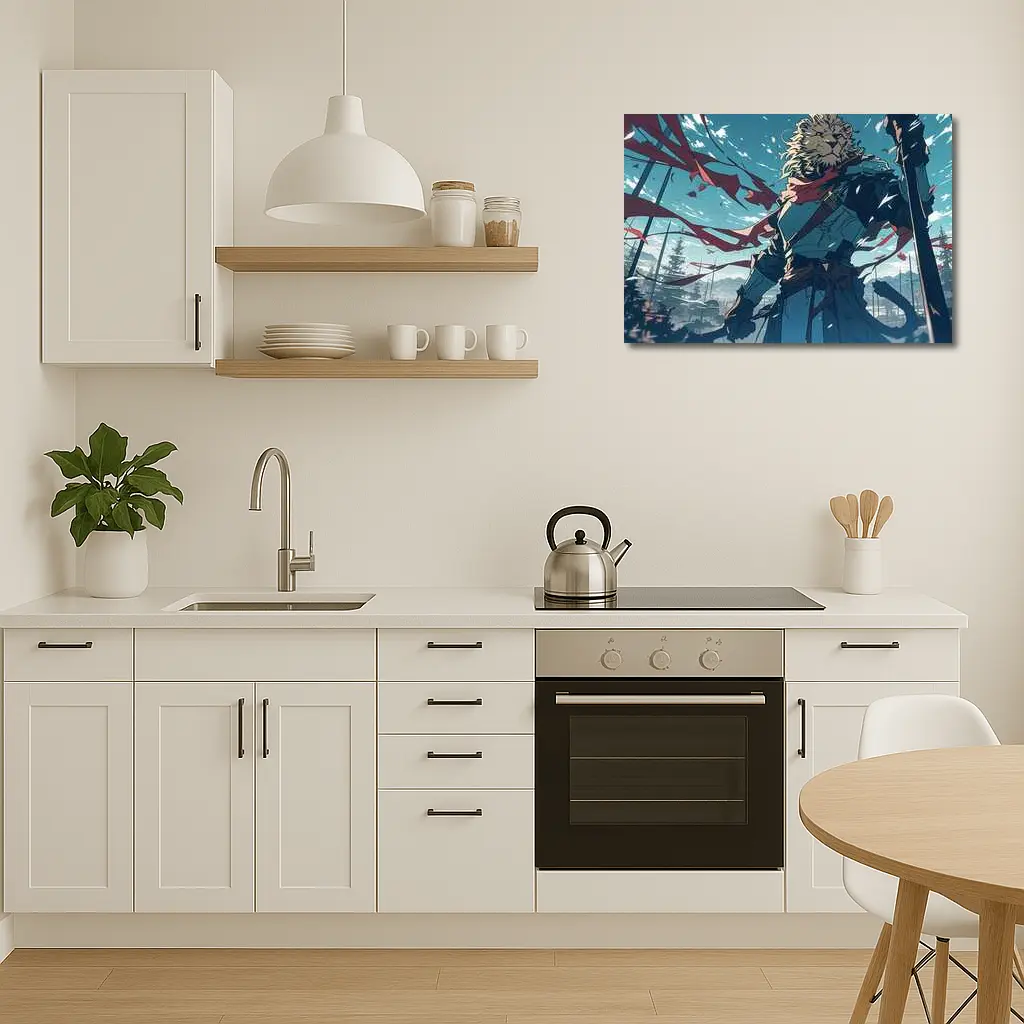 Lion Warrior Anime Art Snowy Battle Scene – Wall Art
