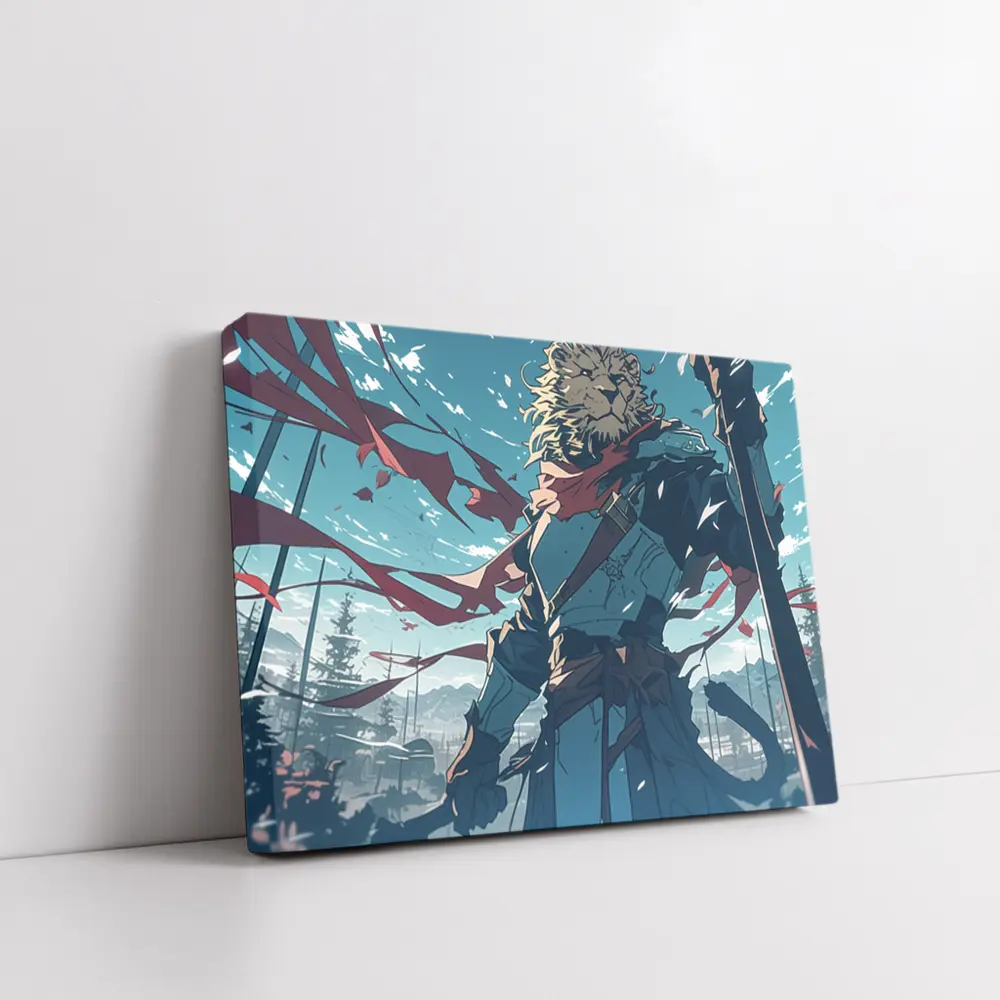 Lion Warrior Anime Art Snowy Battle Scene – Wall Art