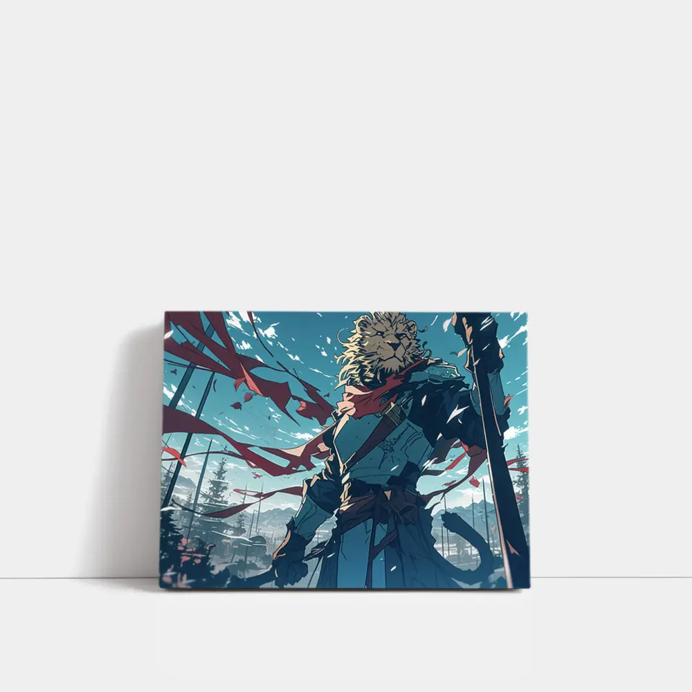 Lion Warrior Anime Art Snowy Battle Scene – Wall Art