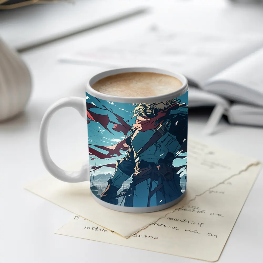 Lion Warrior Anime Art Snowy Battle Scene – Mugs